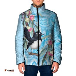 Willie wagtail Australia Padded Jacket Eucalyptus Blossoms Aboriginal Art LT14