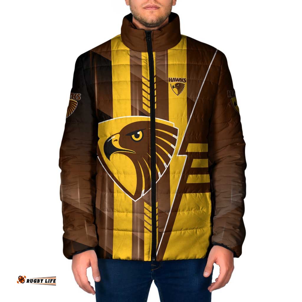 Personalized Hawthorn Hawks Padded Jacket Modern Geometric Sports Graphic Style TS04