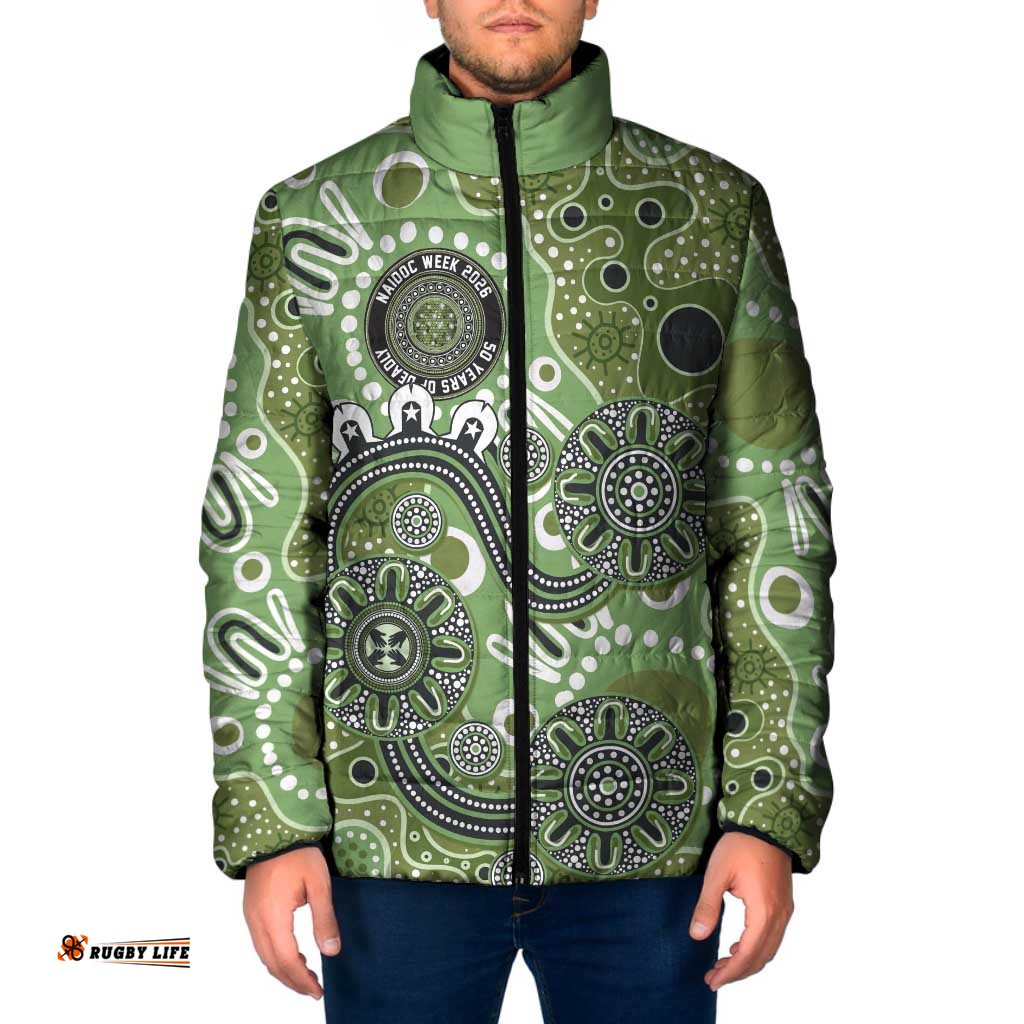 Personalised NAIDOC Week 50 Years Deadly Always Padded Jacket Green Aboriginal Artwork Dot Painting LT9