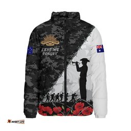 Australia Padded Jacket Anzac Day Poppy And Barbed Wire Of Service