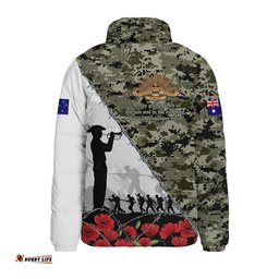 Australia Padded Jacket Anzac Day Poppy And Barbed Wire Of Service