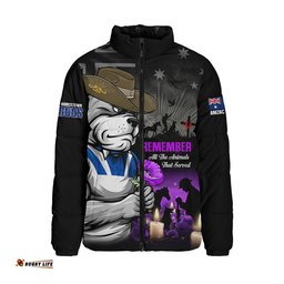 Canterbury-Bankstown Bulldogs Padded Jacket Anzac Day Purple Poppy And Animals That Served
