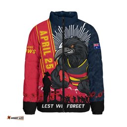 Adelaide Crows Padded Jacket Anzac Day Lest We Forget Memorial