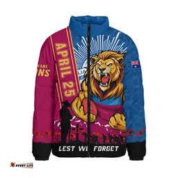 Brisbane Lions Padded Jacket Anzac Day Lest We Forget Memorial