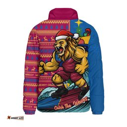 Brisbane Lions Padded Jacket Christmas Holiday Santa Rides The Waves