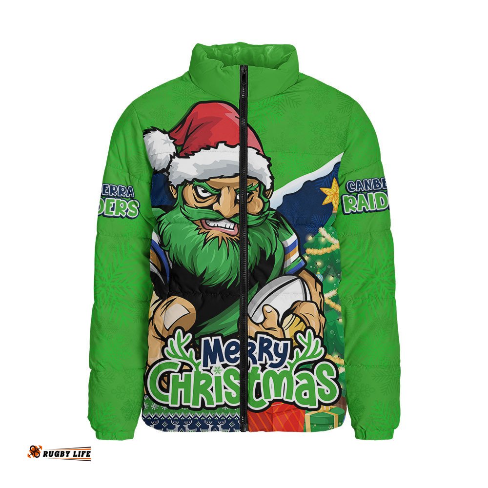 Canberra Raiders Padded Jacket Santa Scoring Touchdown On Christmas Game Day