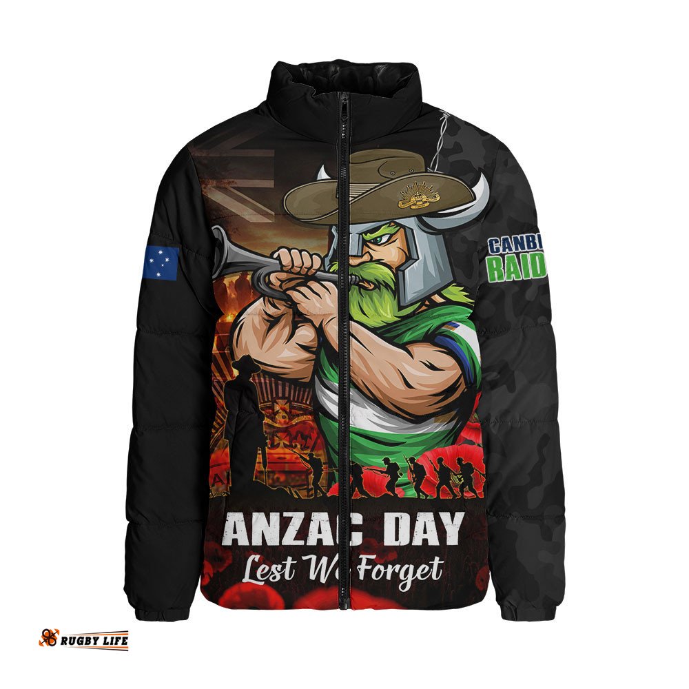 Canberra Raiders Padded Jacket Anzac Day Rising Dawn Ceremony Lest We Forget Courage