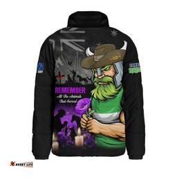 Canberra Raiders Padded Jacket Anzac Day Purple Poppy And Animals That Served