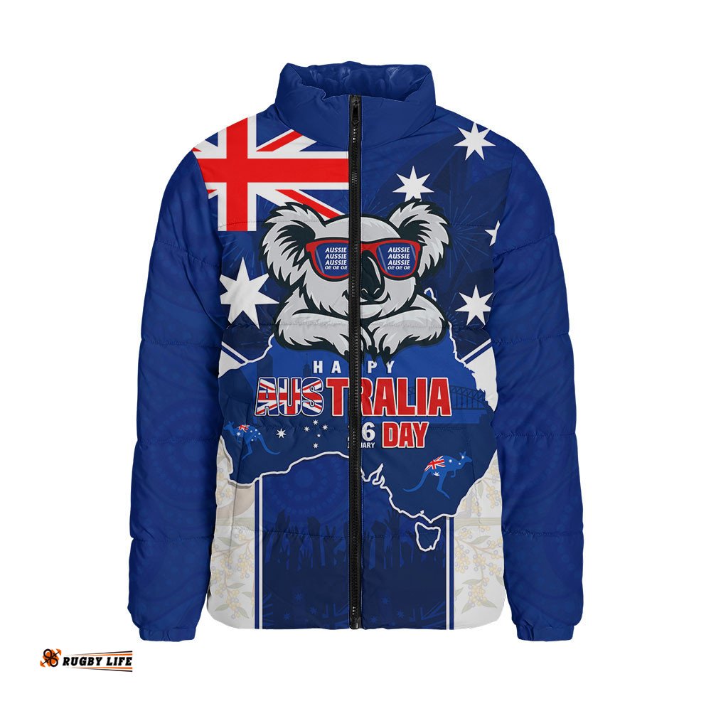 Australia Padded Jacket Australia Day Koala Spirit Blue Flag Celebration