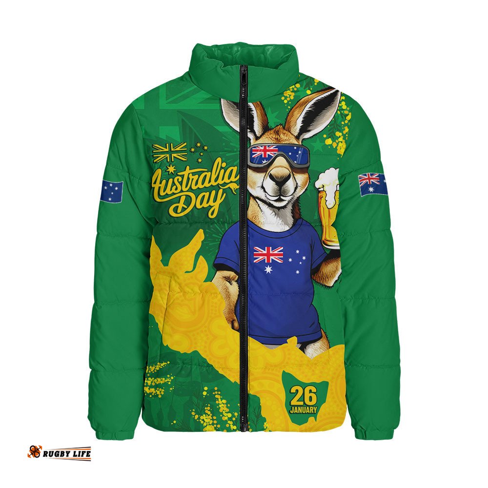 Australia Padded Jacket Australia Day Kangaroo Cheers Green Gold Celebration Edition