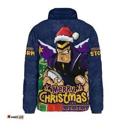 Melbourne Storm Padded Jacket Santa Scoring Touchdown On Christmas Game Day