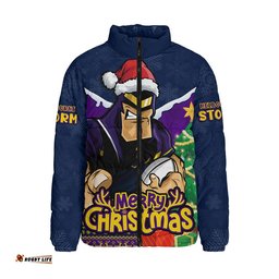 Melbourne Storm Padded Jacket Santa Scoring Touchdown On Christmas Game Day
