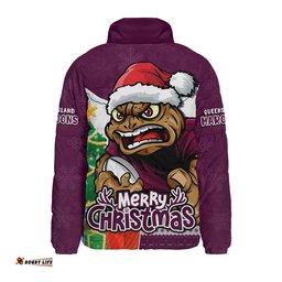 Queensland Maroons Padded Jacket Santa Scoring Touchdown On Christmas Game Day