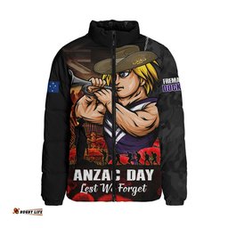 Fremantle Padded Jacket ANZAC Day Lest We Forget Red Poppy And Honor The Brave Tribute