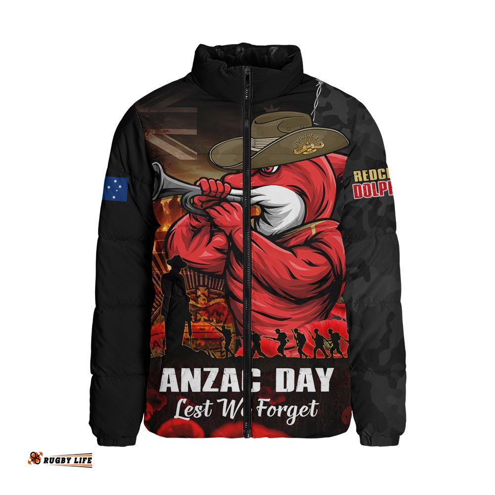Redcliffe Dolphins Padded Jacket Anzac Day Rising Dawn Ceremony Lest We Forget Courage