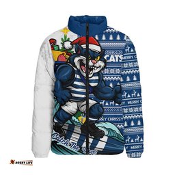 Geelong Cats Padded Jacket Christmas Holiday Santa Rides The Waves