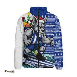 North Melbourne Padded Jacket Christmas Holiday Santa Rides The Waves