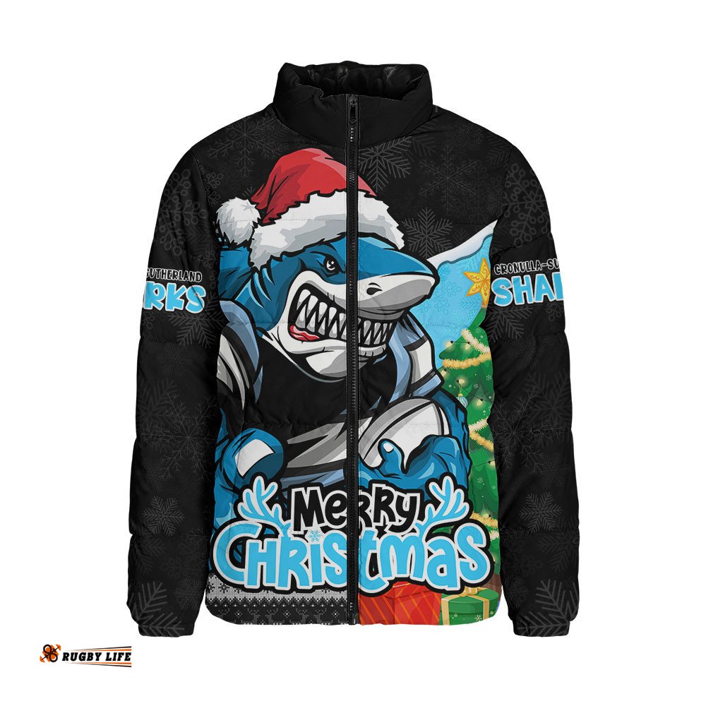 Cronulla-Sutherland Sharks Padded Jacket Santa Scoring Touchdown On Christmas Game Day