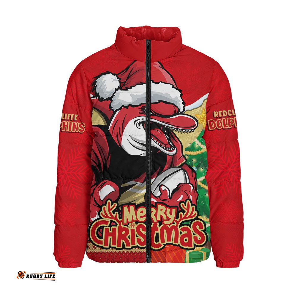 Redcliffe Dolphins Padded Jacket Santa Scoring Touchdown On Christmas Game Day