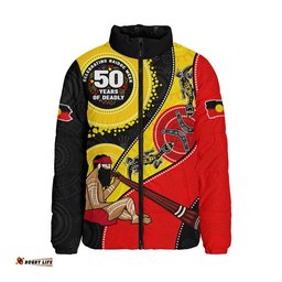 Indigenous Australian Aboriginal Padded Jacket NAIDOC Week 50 Years Of Deadly Dreamtime Story