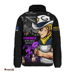 North Queensland Cowboys Padded Jacket Anzac Day Purple Poppy And Animals That Served