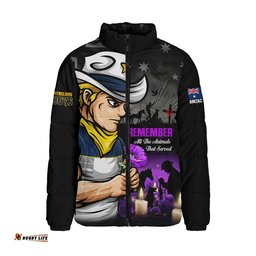 North Queensland Cowboys Padded Jacket Anzac Day Purple Poppy And Animals That Served