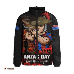 Newcastle Knights Padded Jacket Anzac Day Rising Dawn Ceremony Lest We Forget Courage