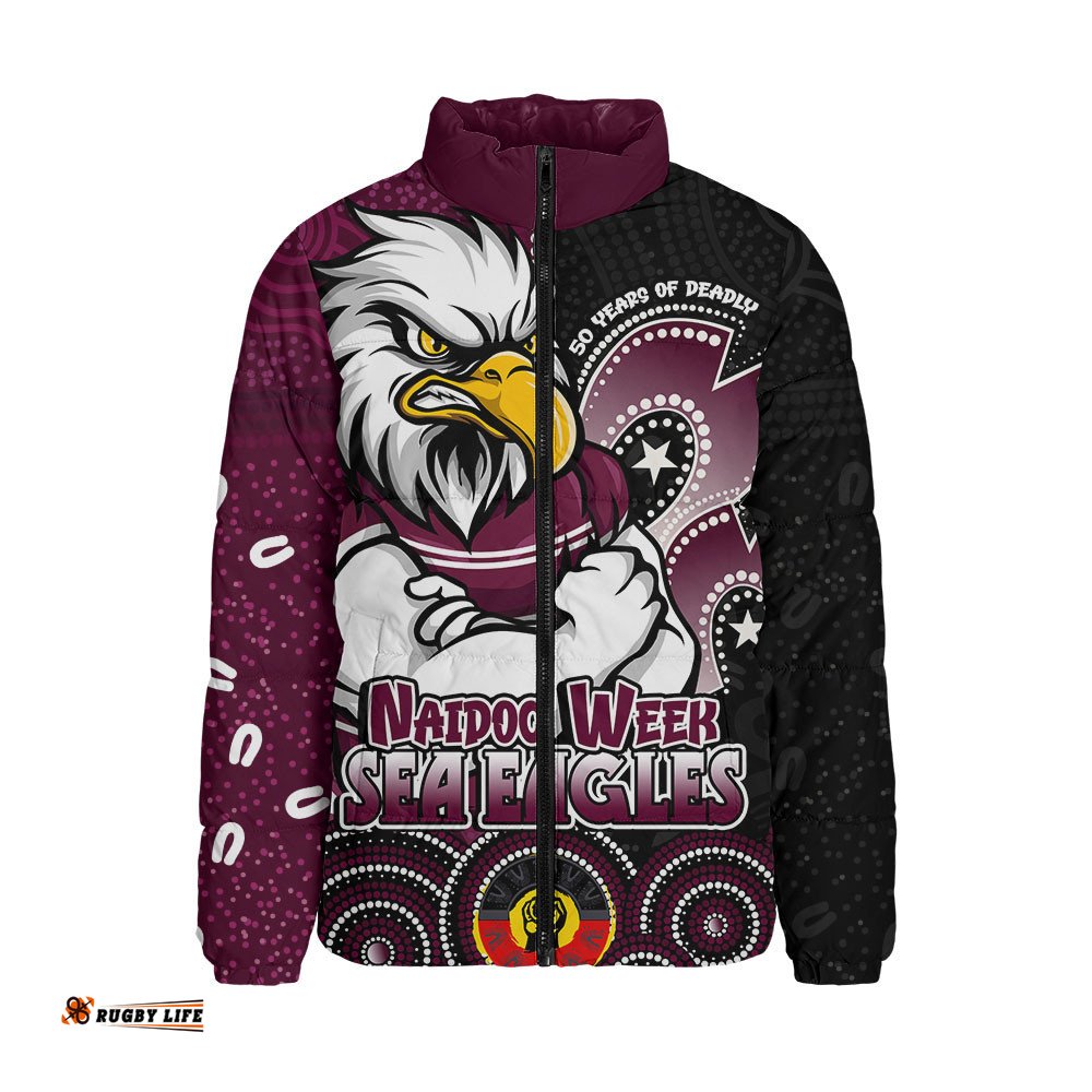 Manly Warringah Sea Eagles Padded Jacket NAIDOC Week 50 Years Of Deadly Indigenous Pattern