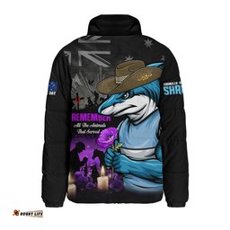 Cronulla-Sutherland Sharks Padded Jacket Anzac Day Purple Poppy And Animals That Served