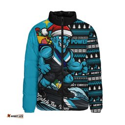 Port Adelaide Padded Jacket Christmas Holiday Santa Rides The Waves