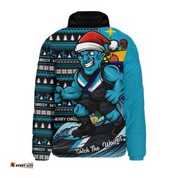 Port Adelaide Padded Jacket Christmas Holiday Santa Rides The Waves