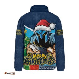 Gold Coast Titans Padded Jacket Santa Scoring Touchdown On Christmas Game Day