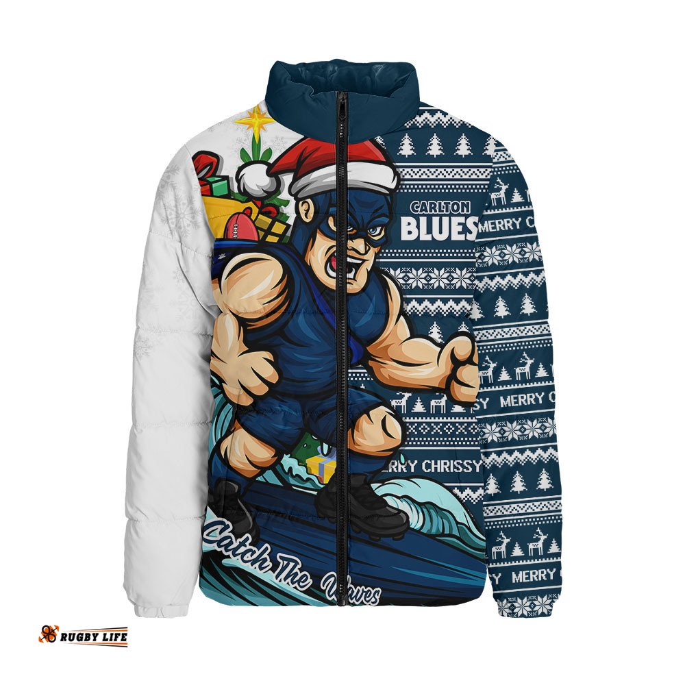 Carlton Padded Jacket Christmas Holiday Santa Rides The Waves