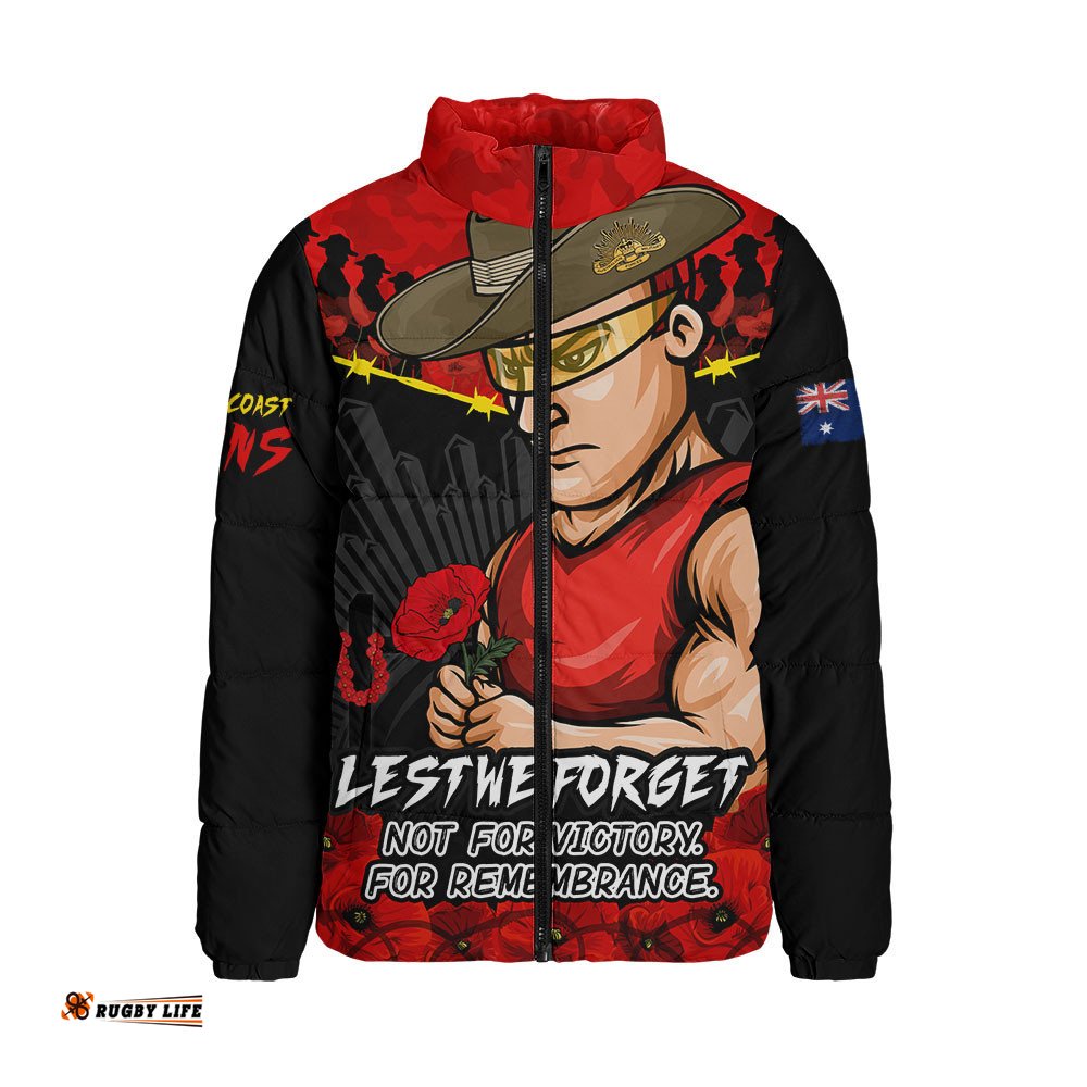 Gold Coast SUNS Padded Jacket ANZAC Day Not For Victory For Remembrance