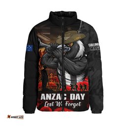 Collingwood Padded Jacket ANZAC Day Lest We Forget Red Poppy And Honor The Brave Tribute