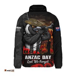 Collingwood Padded Jacket ANZAC Day Lest We Forget Red Poppy And Honor The Brave Tribute