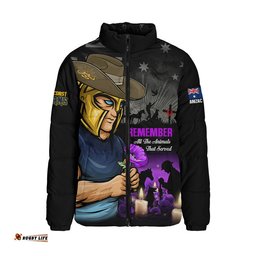Gold Coast Titans Padded Jacket Anzac Day Purple Poppy And Animals That Served