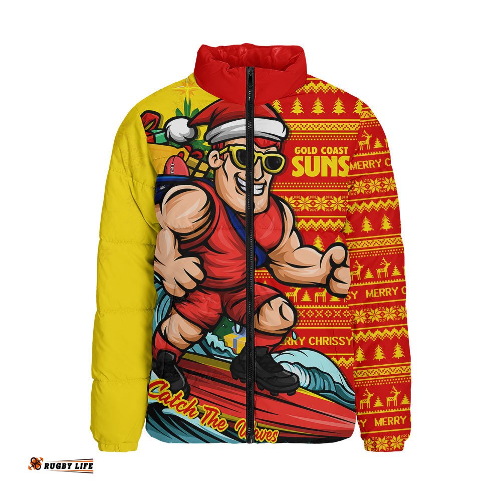 Gold Coast SUNS Padded Jacket Christmas Holiday Santa Rides The Waves