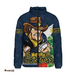 North Queensland Cowboys Padded Jacket Santa Scoring Touchdown On Christmas Game Day