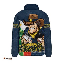 North Queensland Cowboys Padded Jacket Santa Scoring Touchdown On Christmas Game Day