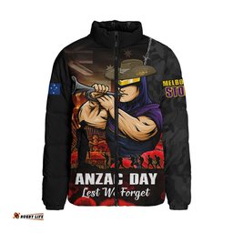 Melbourne Storm Padded Jacket Anzac Day Rising Dawn Ceremony Lest We Forget Courage