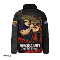 Melbourne Storm Padded Jacket Anzac Day Rising Dawn Ceremony Lest We Forget Courage