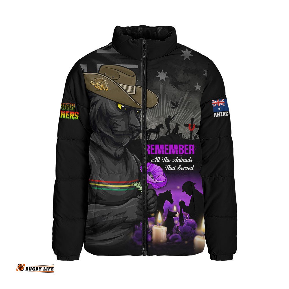 Penrith Panthers Padded Jacket Anzac Day Purple Poppy And Animals That Served