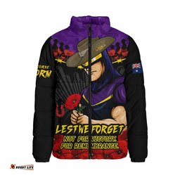 Melbourne Storm Padded Jacket ANZAC Day Red Poppy And Brave Hearts Remembrance