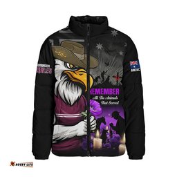 Manly Warringah Sea Eagles Padded Jacket Anzac Day Purple Poppy And Animals That Served