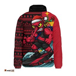 Essendon Padded Jacket Christmas Holiday Santa Rides The Waves