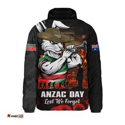 South Sydney Rabbitohs Padded Jacket Anzac Day Rising Dawn Ceremony Lest We Forget Courage