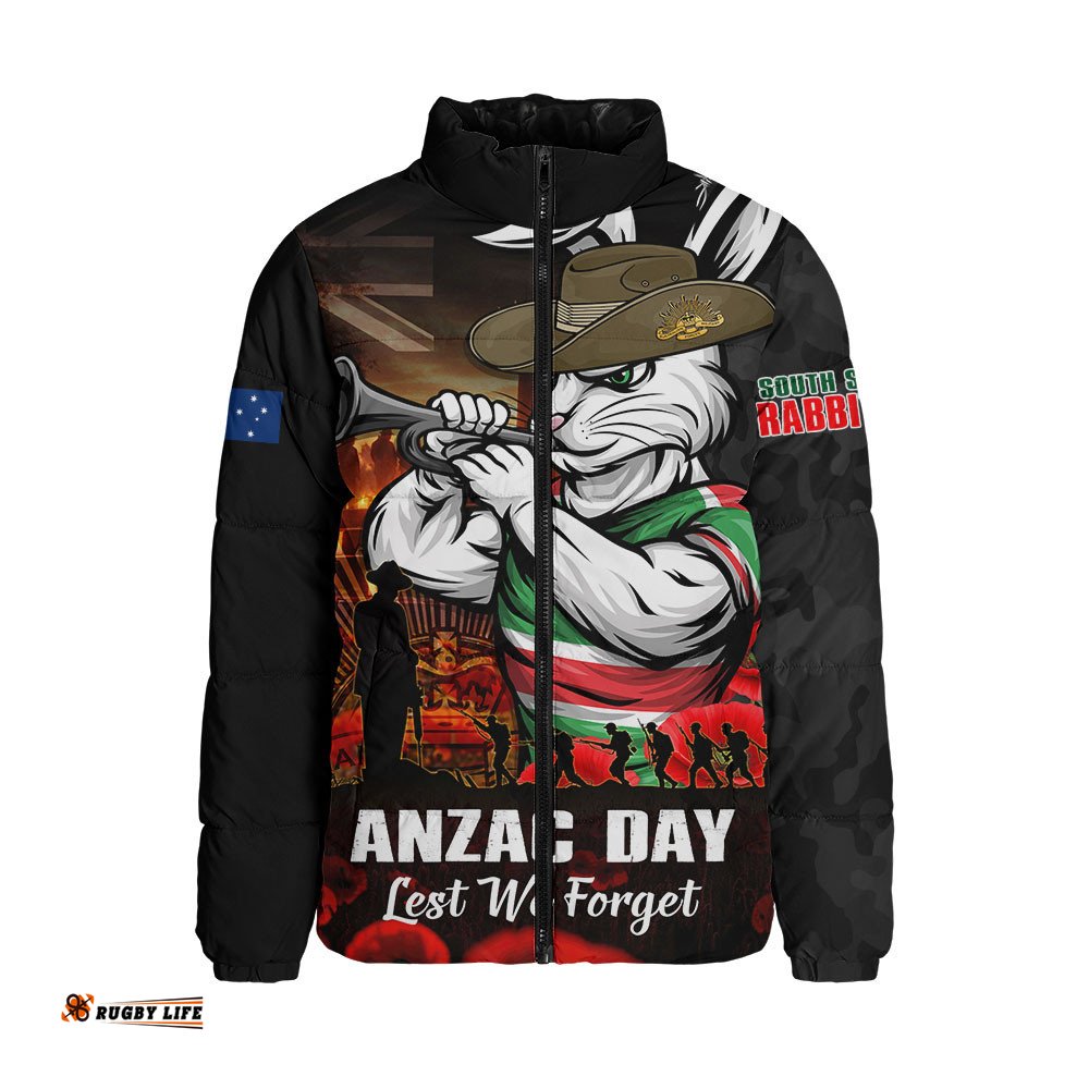South Sydney Rabbitohs Padded Jacket Anzac Day Rising Dawn Ceremony Lest We Forget Courage