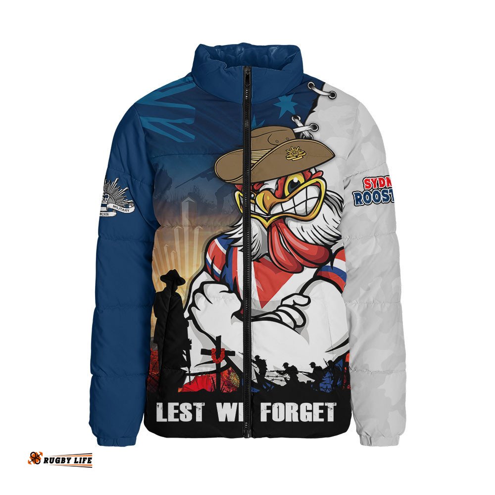 Sydney Roosters Padded Jacket Anzac Day Lest We Forget Silent Dawn