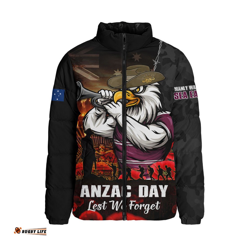 Manly Warringah Sea Eagles Padded Jacket Anzac Day Rising Dawn Ceremony Lest We Forget Courage